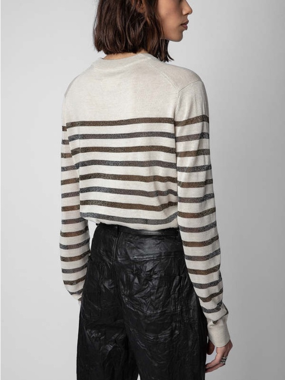 NWT Zadig & Voltaire Cream and Brown Striped Crewneck Sweater - Picture 3 of 7